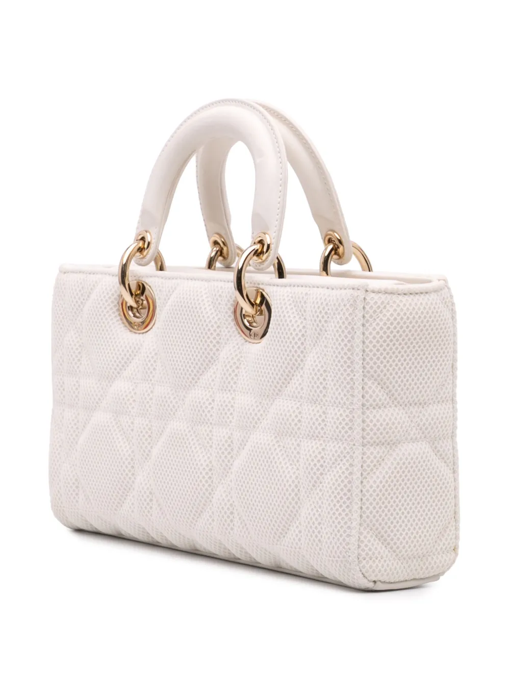 Pre-owned Dior 2021 Medium Technical Fabric Macrocannage Lady D Joy Satchel In White