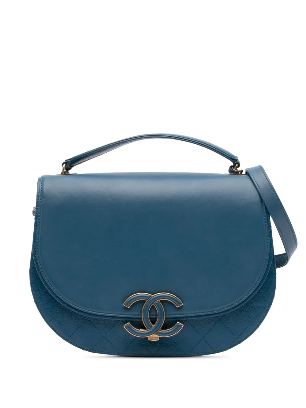 Pre-owned Chanel 2017-2018 Medium Shiny Calfksin And Goatskin Coco Curve Flap Satchel In Blue