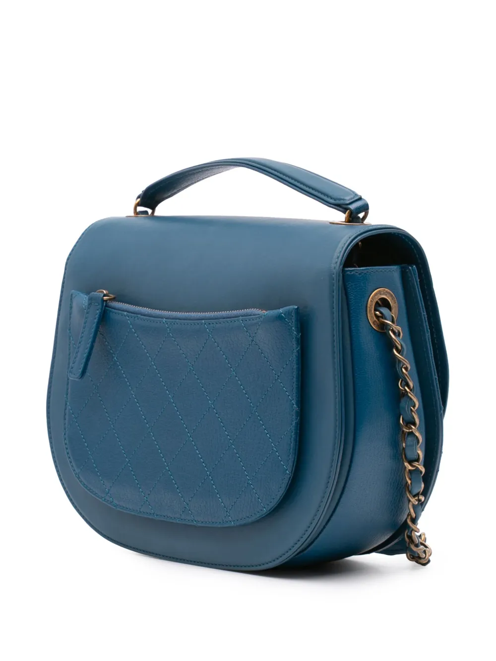 Pre-owned Chanel 2017-2018 Medium Shiny Calfksin And Goatskin Coco Curve Flap Satchel In Blue