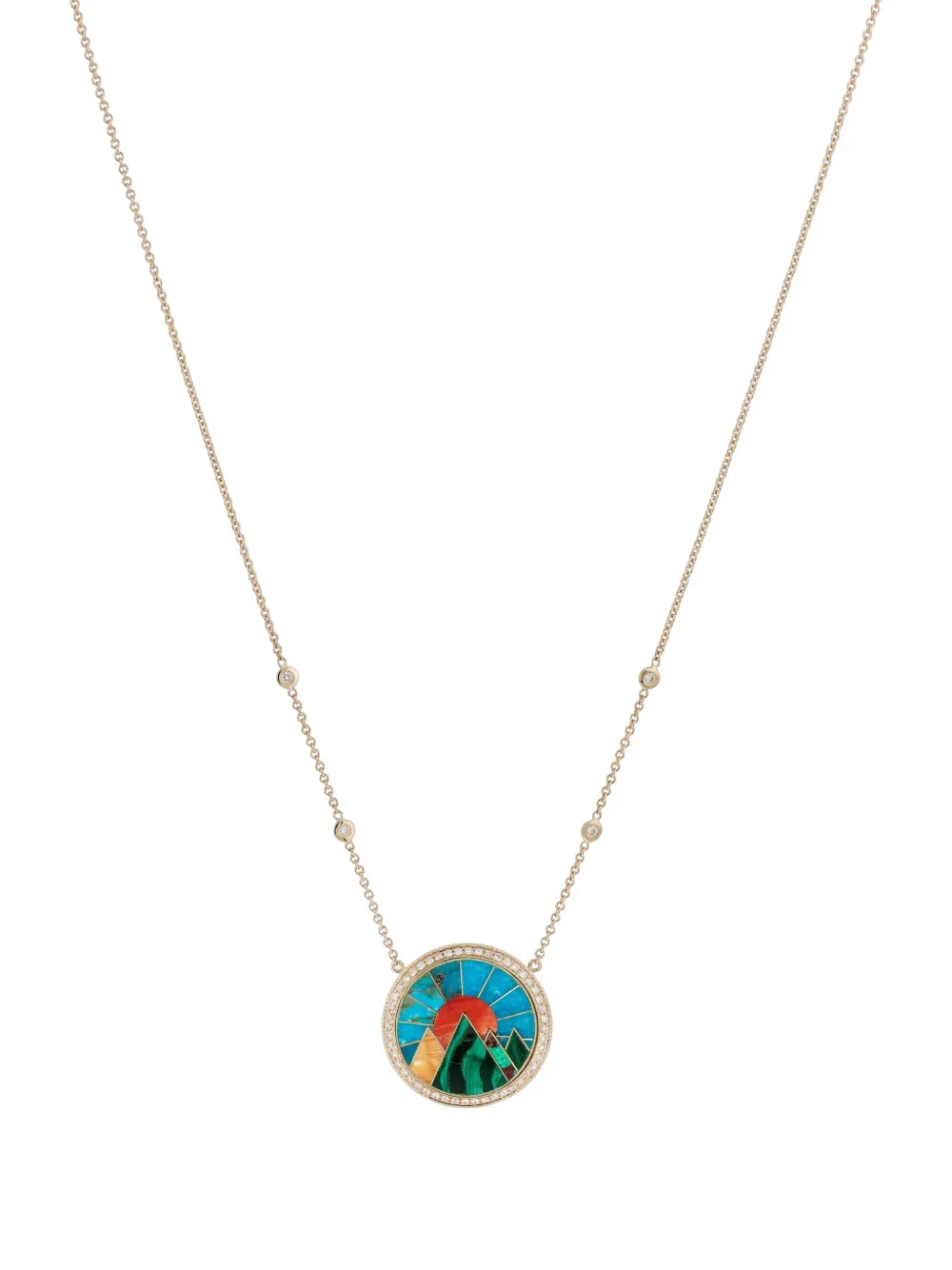 Jacquie Aiche petit collier Mountain Scenic Inlay en or jaune 14ct pavé de diamants | Joaillerie | Image 2