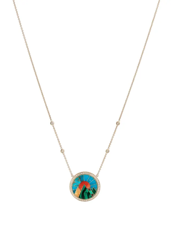 Jacquie Aiche 14CT Yellow Gold Small Mountain Scenic Inlay Diamond Necklace