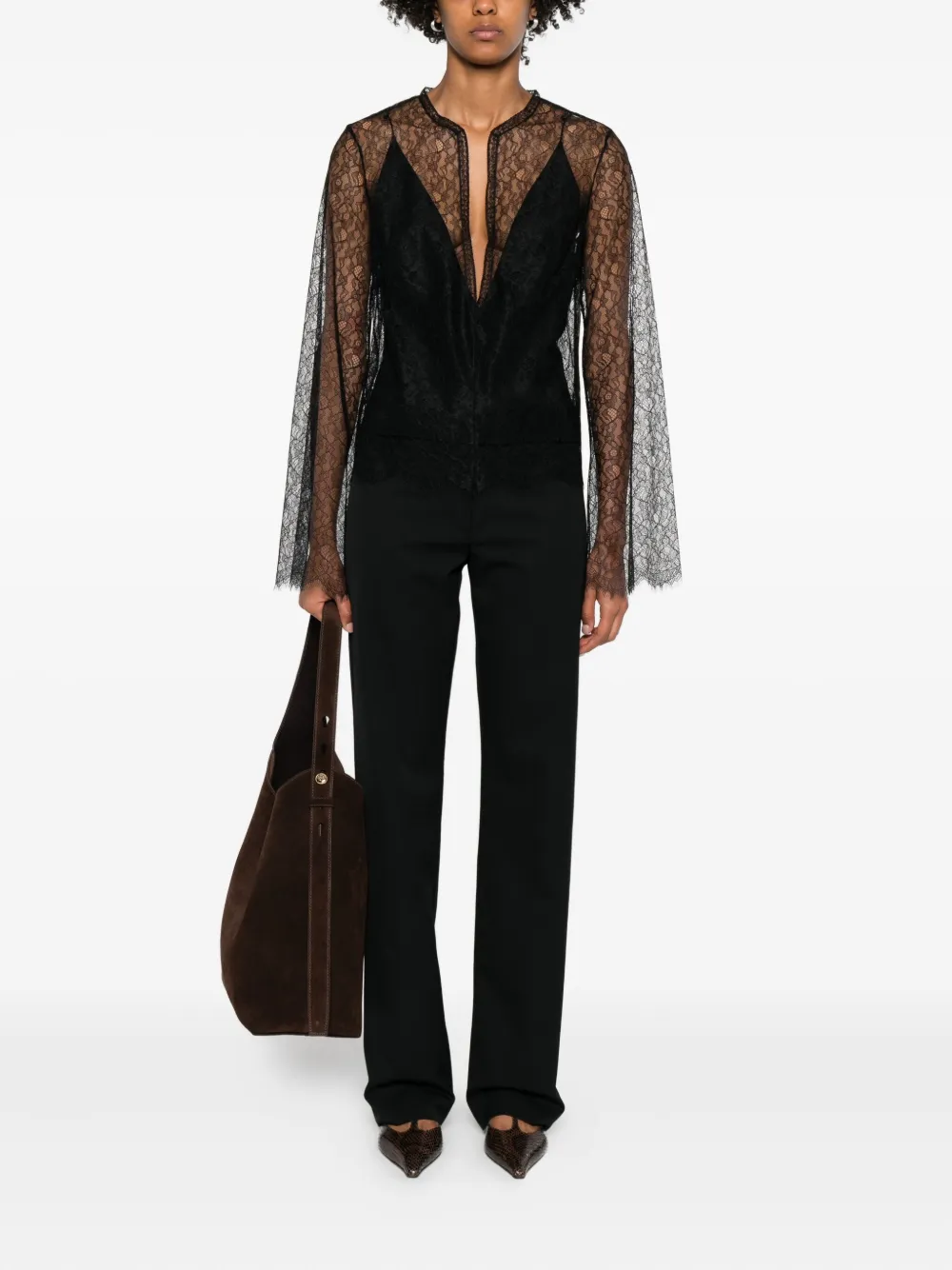 Brandon Maxwell The Eloise blouse met kant - Zwart