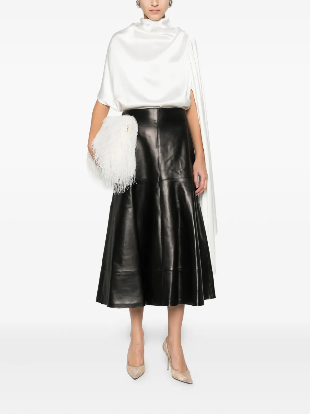 Brandon Maxwell Flared-hem Leather Skirt In Black