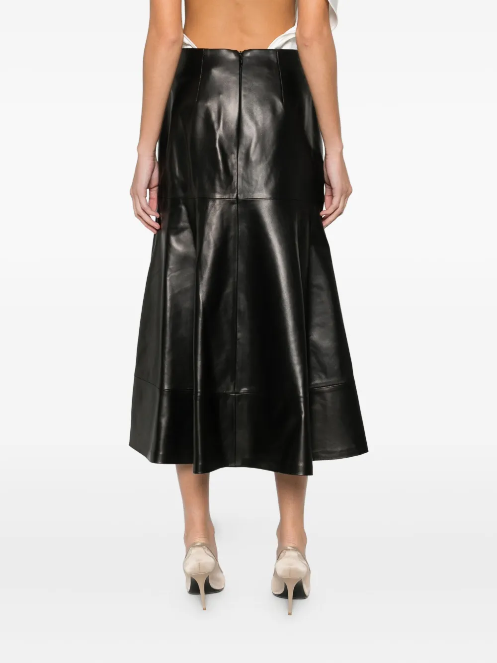 Brandon Maxwell Flared-hem Leather Skirt In Black