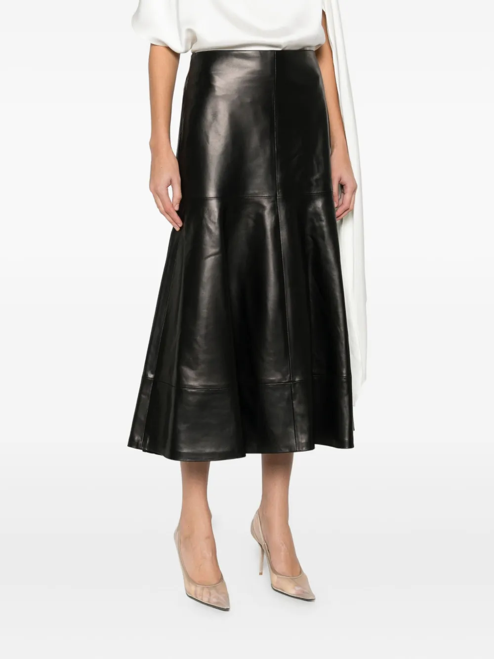 Brandon Maxwell Flared-hem Leather Skirt In Black