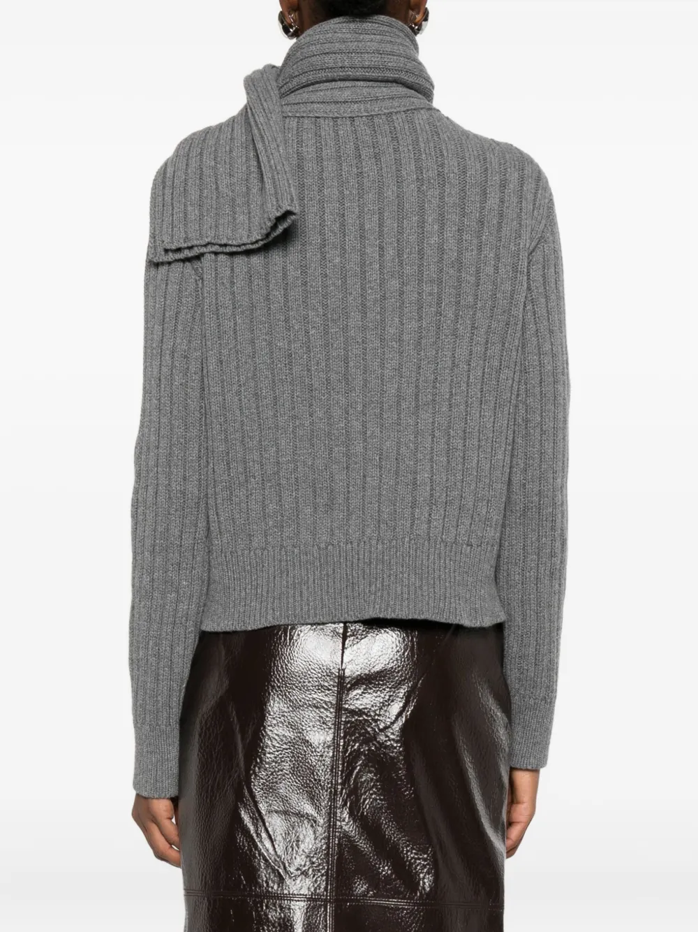 Brandon Maxwell Ribbed Scarf-detail Sweater In Gray