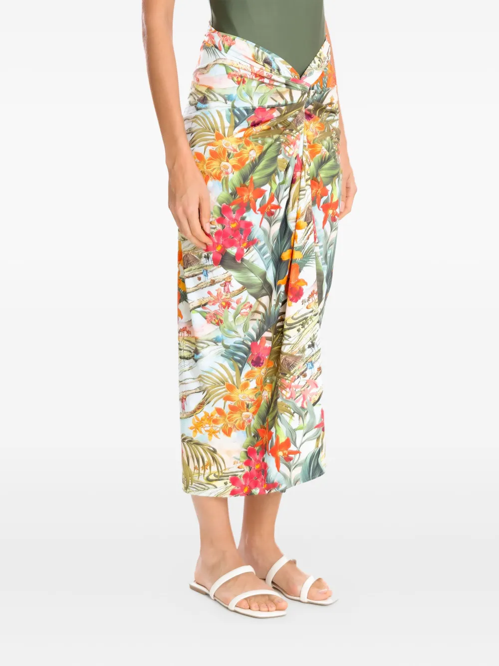 Lygia & Nanny Wikkelrok met bloemenprint Groen