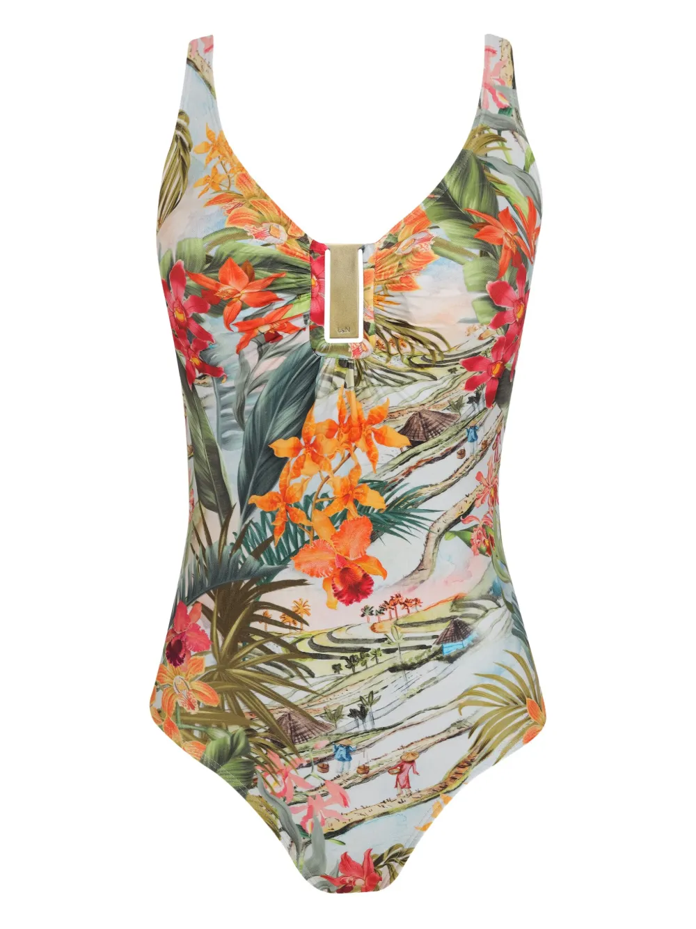 Lygia & Nanny Badpak met bloemenprint Groen