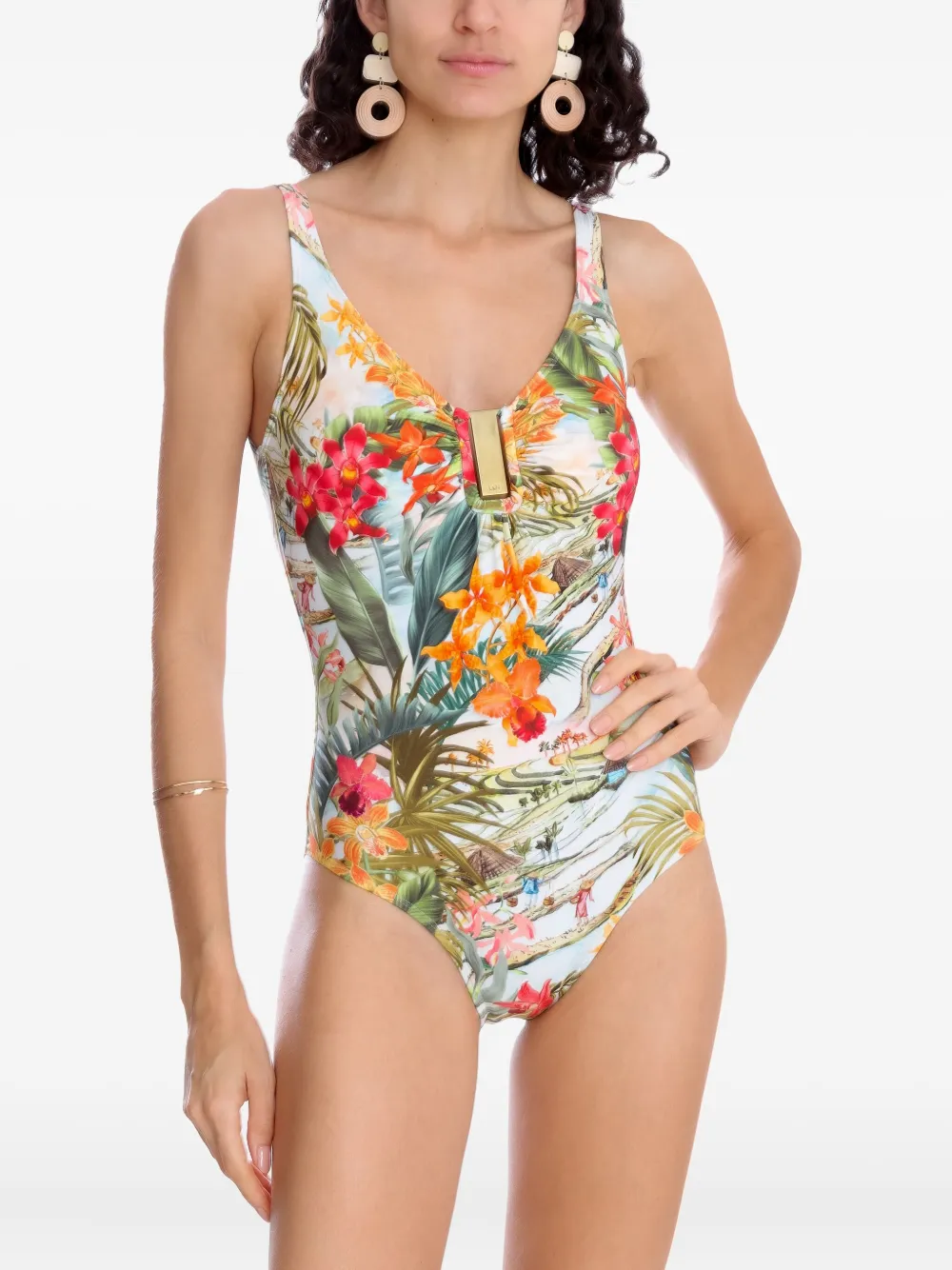 Lygia & Nanny Badpak met bloemenprint Groen