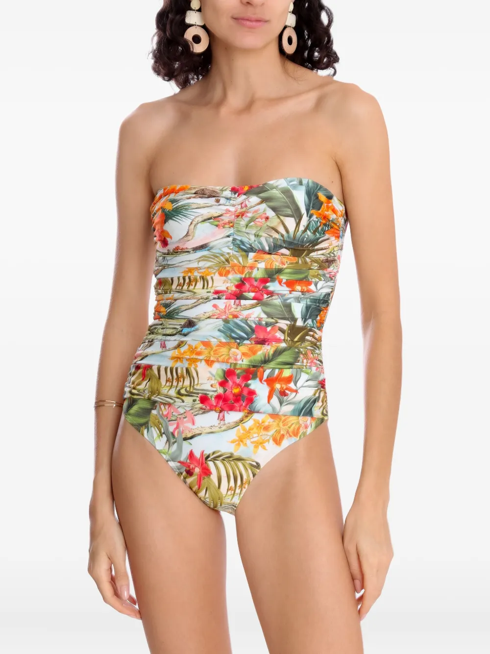 Lygia & Nanny Badpak met bloemenprint en ruches Groen