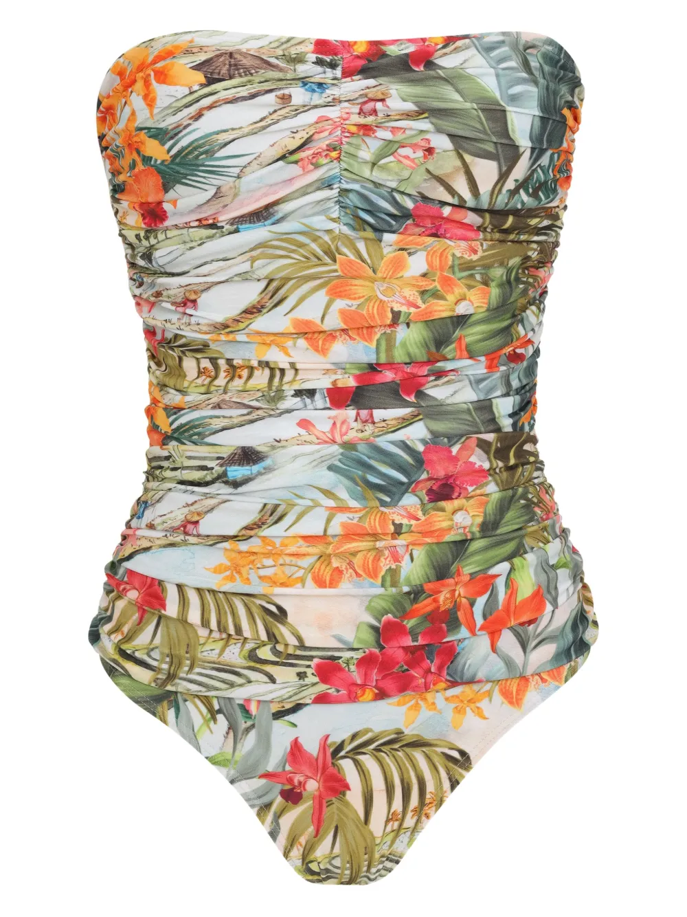 Lygia & Nanny Badpak met bloemenprint en ruches Groen