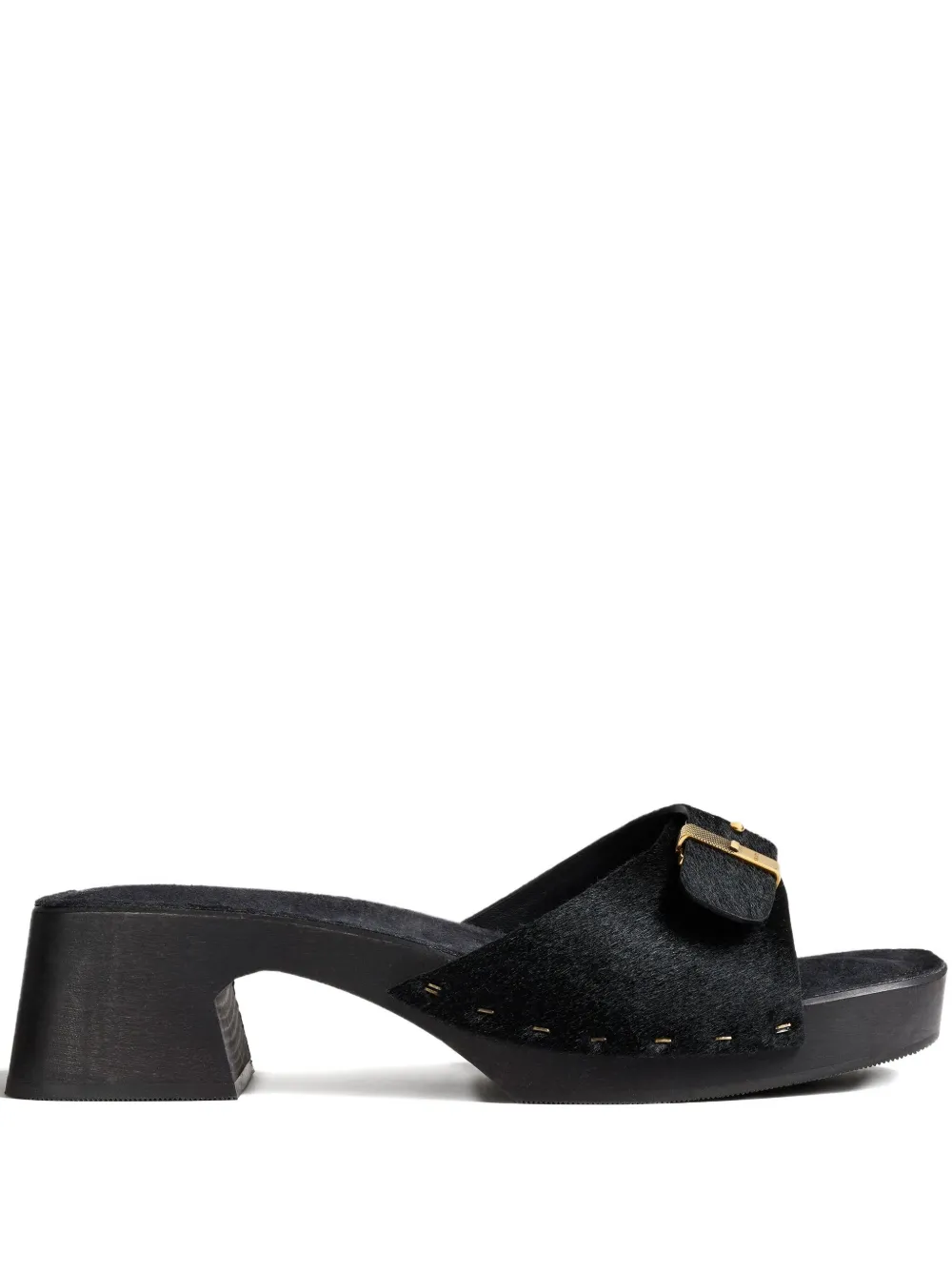 Khaite Britt Clog Haircalf Buckle Mules In Animal Print