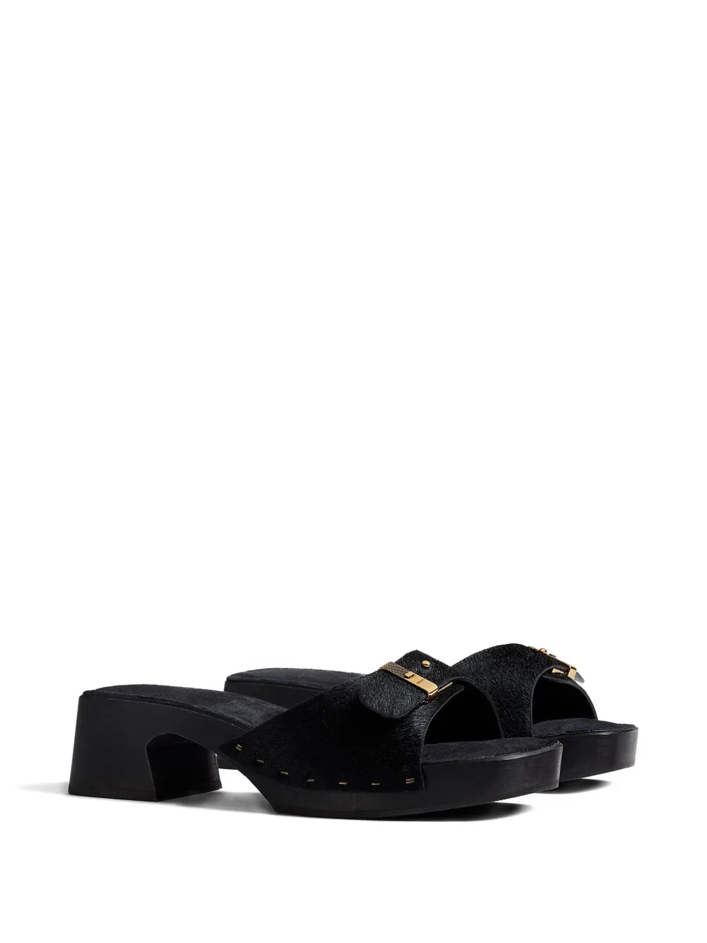 Khaite Britt Clog Haircalf Buckle Mules In Animal Print