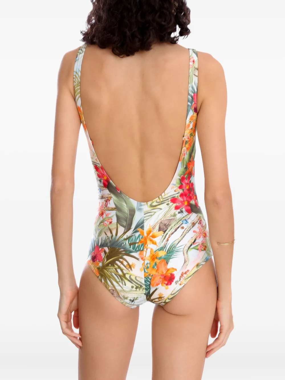 Lygia & Nanny Badpak met bloemenprint en diepe hals Groen