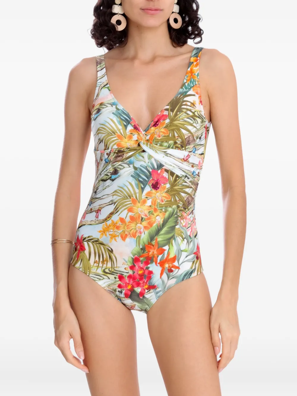 Lygia & Nanny Badpak met bloemenprint en diepe hals Groen