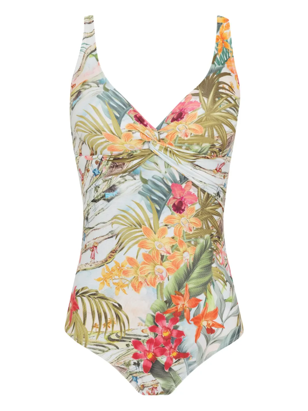 Lygia & Nanny Badpak met bloemenprint en diepe hals Groen