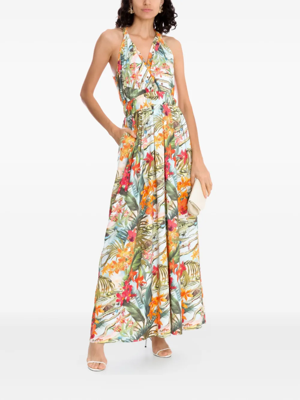 Lygia & Nanny Maxi-jurk met halternek en bloemenprint Groen