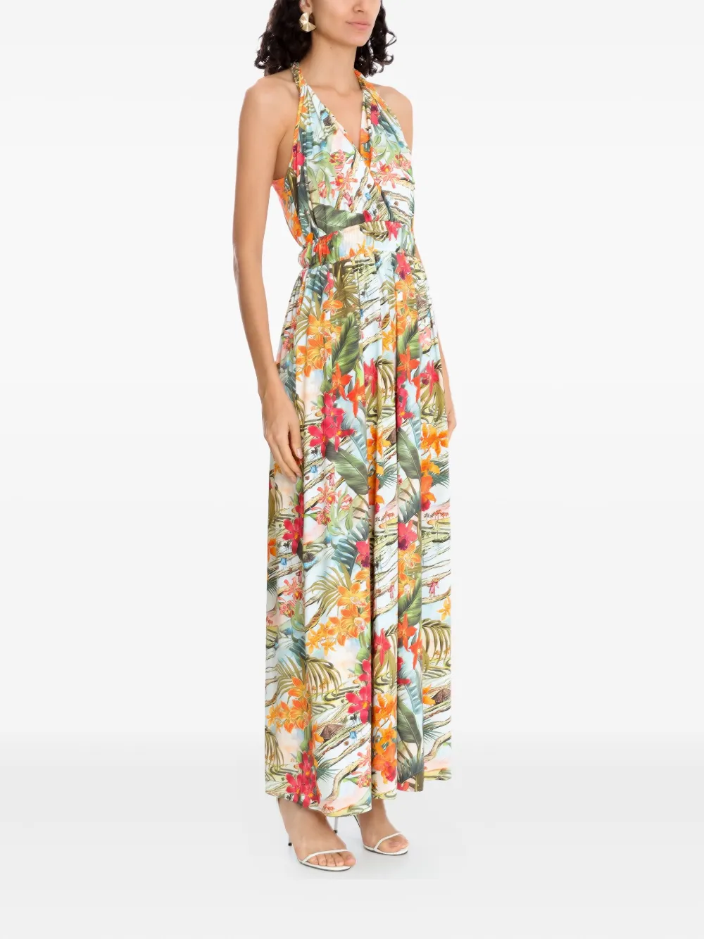 Lygia & Nanny Maxi-jurk met halternek en bloemenprint Groen
