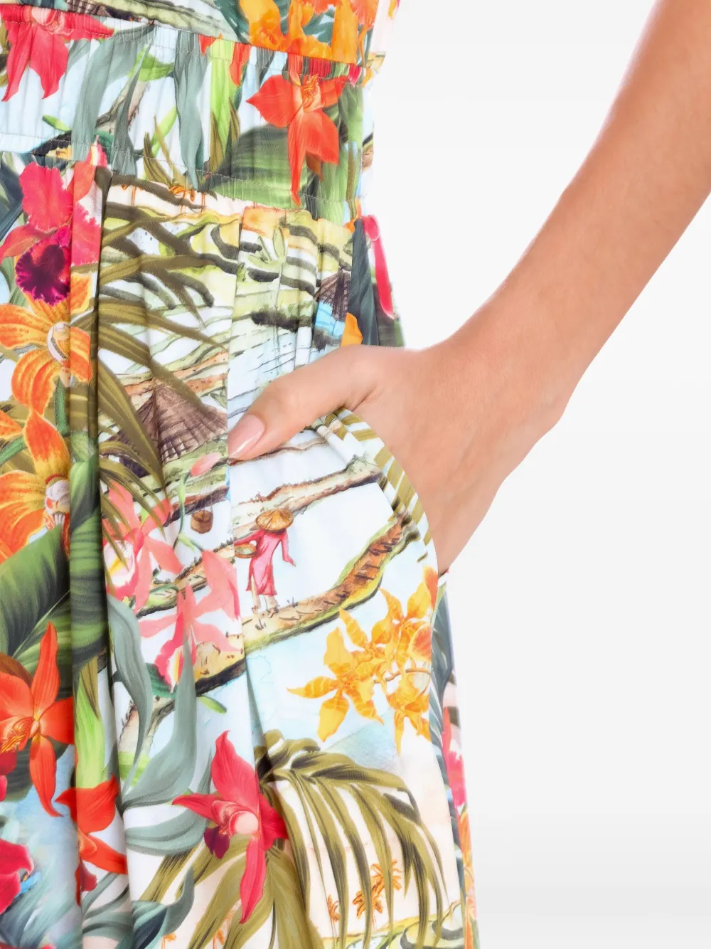 Lygia & Nanny Maxi-jurk met halternek en bloemenprint Groen