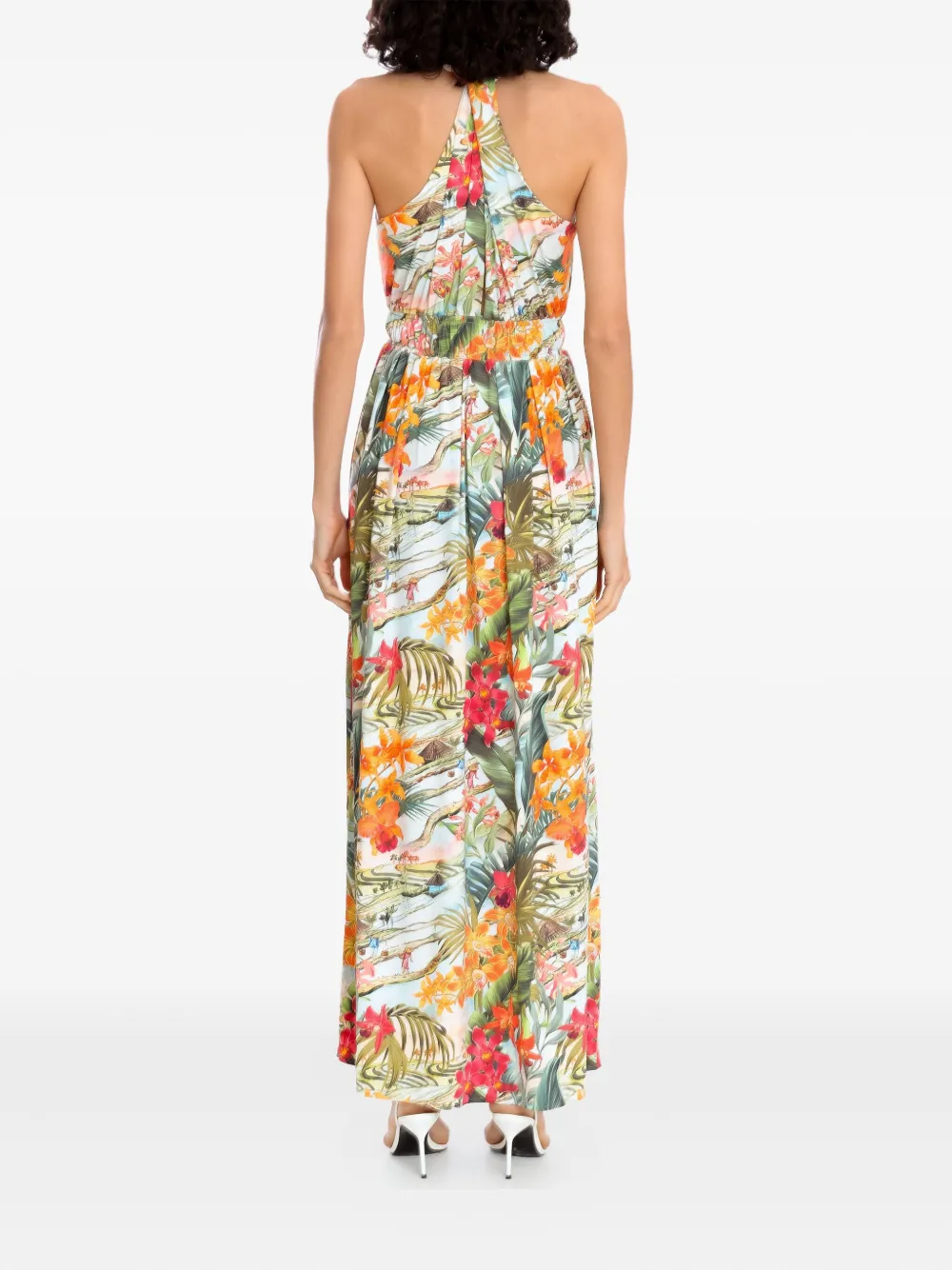 Lygia & Nanny Maxi-jurk met halternek en bloemenprint Groen