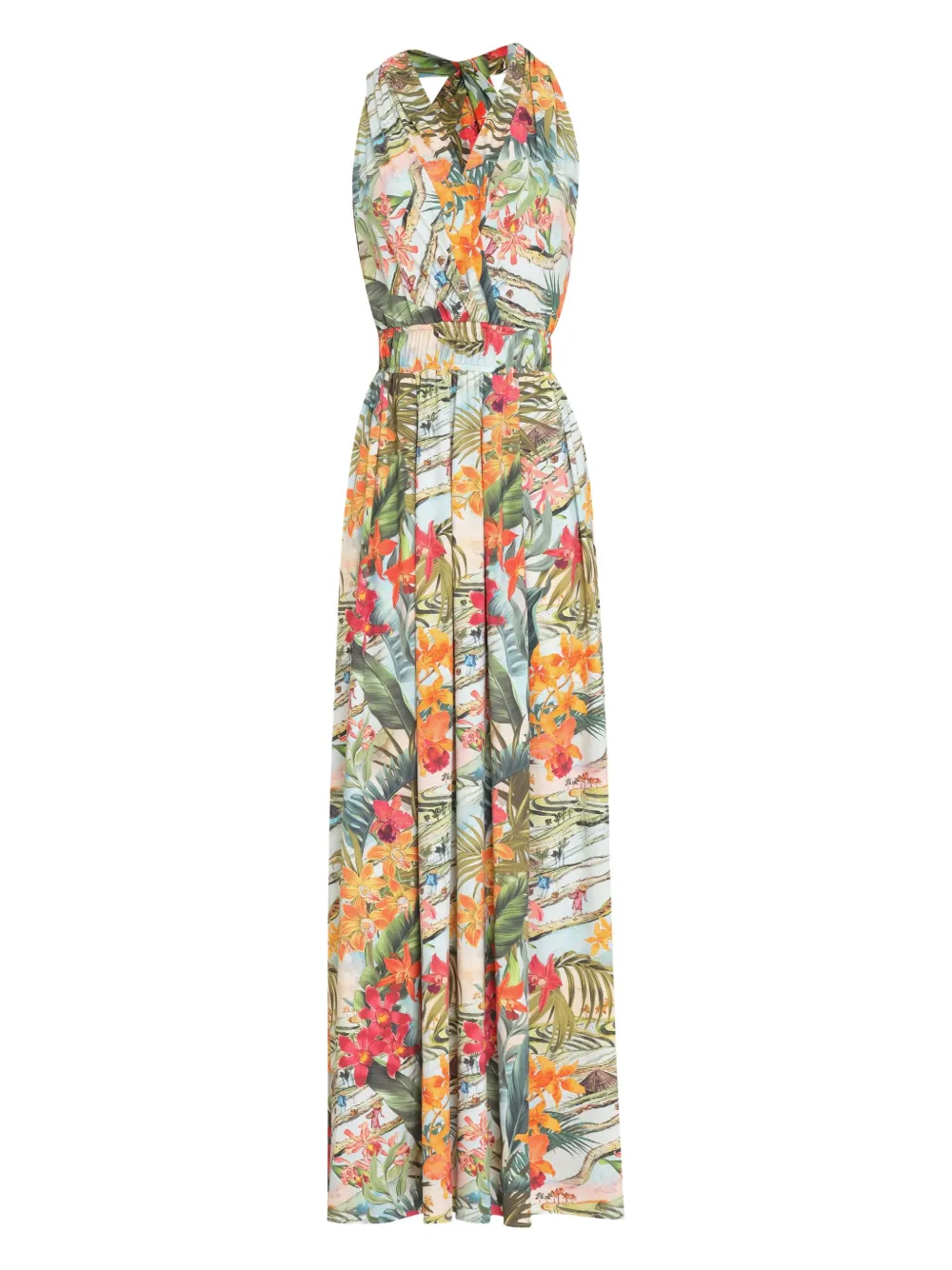 Lygia & Nanny Maxi-jurk met halternek en bloemenprint Groen