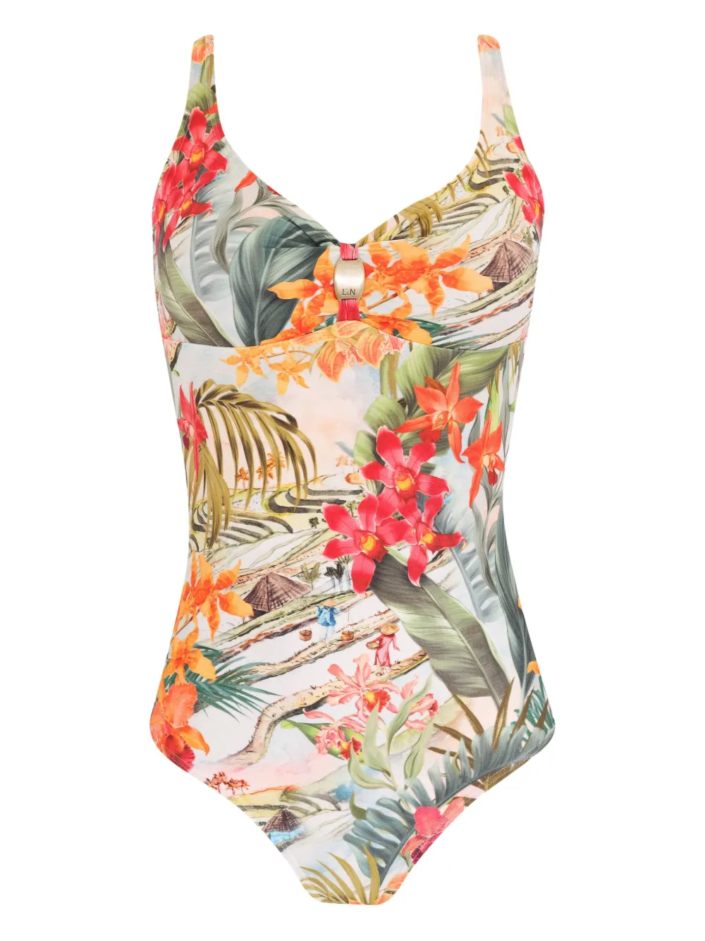 Lygia & Nanny Badpak met bloemenprint Groen