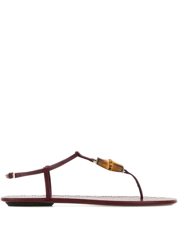 Gucci Bamboo-detail Leather Flat Sandals in Red