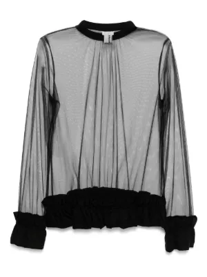 【Noir Kei Ninomiya】 Gatheredコットンクロップトップ Peplum cotton poplin top in black - Noir Kei Ninomiya