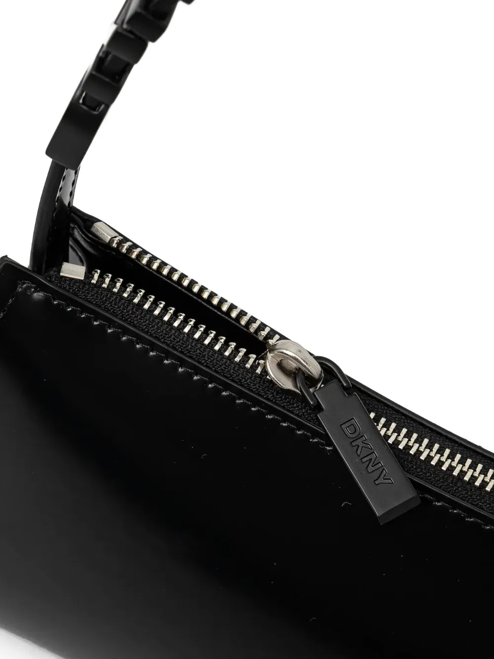 DKNY logo-plaque leather shoulder bag Zwart