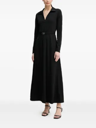 dkny long black dress DKNY long-sleeved Belted Dress | Black
