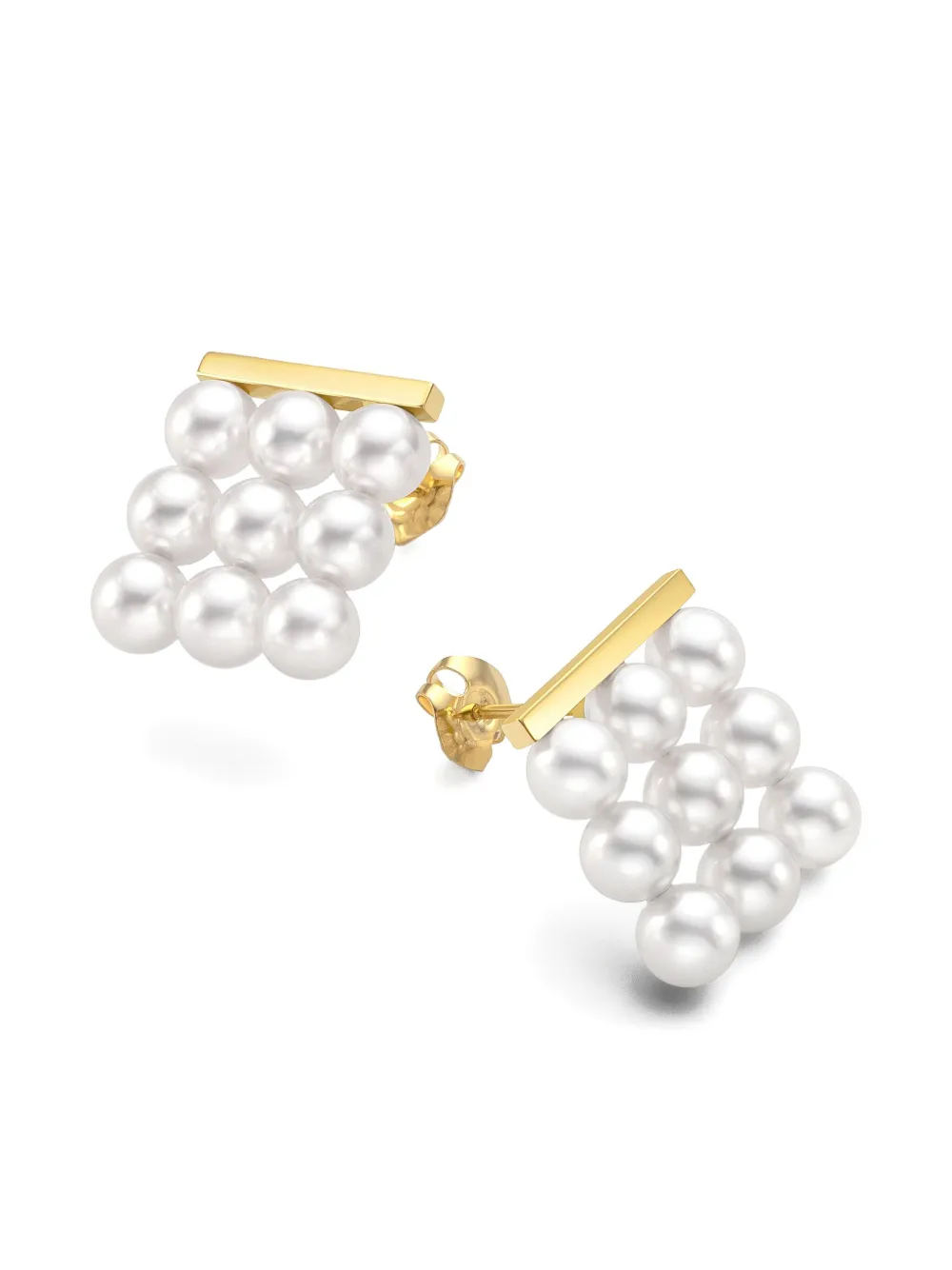 Tasaki 18k Yellow Gold Collection Line Balance Build Akoya Pearl Earrings