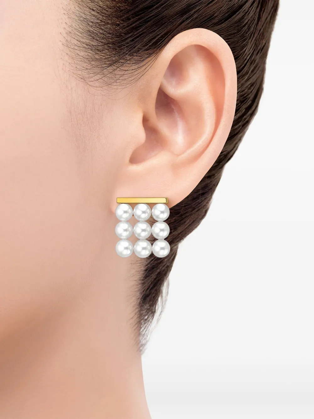 Tasaki 18k Yellow Gold Collection Line Balance Build Akoya Pearl Earrings