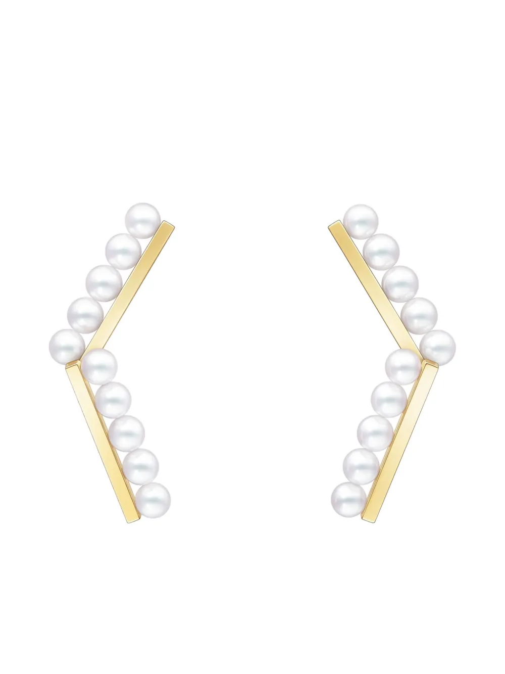 Tasaki 18k Yellow Gold Collection Line Balance Arm Akoya Pearl Earrings