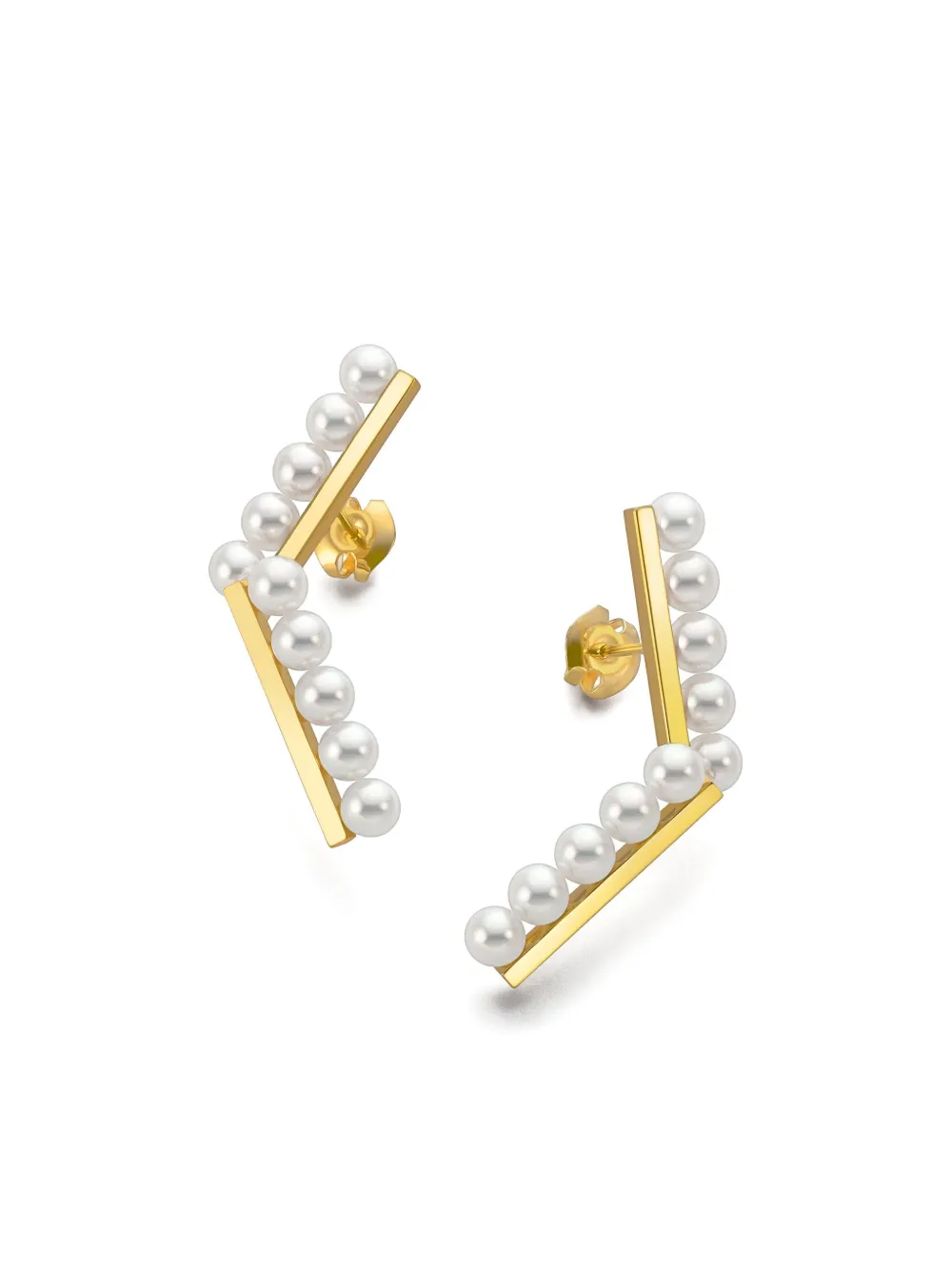 Tasaki 18k Yellow Gold Collection Line Balance Arm Akoya Pearl Earrings