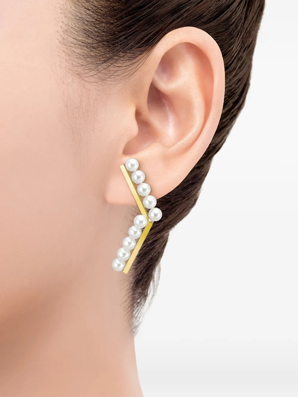 Tasaki 18k Yellow Gold Collection Line Balance Arm Akoya Pearl Earrings