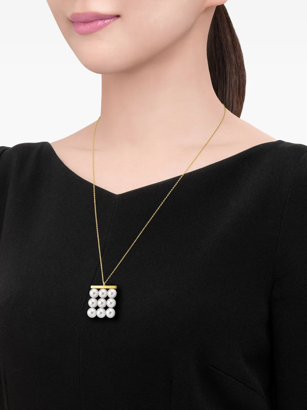 Tasaki 18k Yellow Gold Collection Line Balance Build Akoya Pearl Pendant
