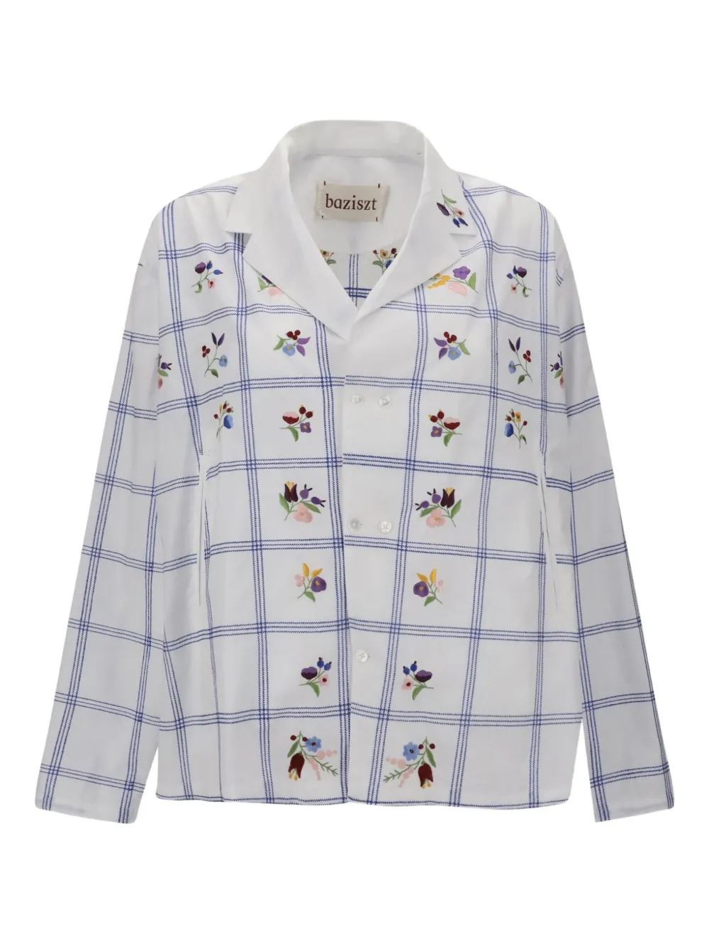 floral-embroidered checked shirt