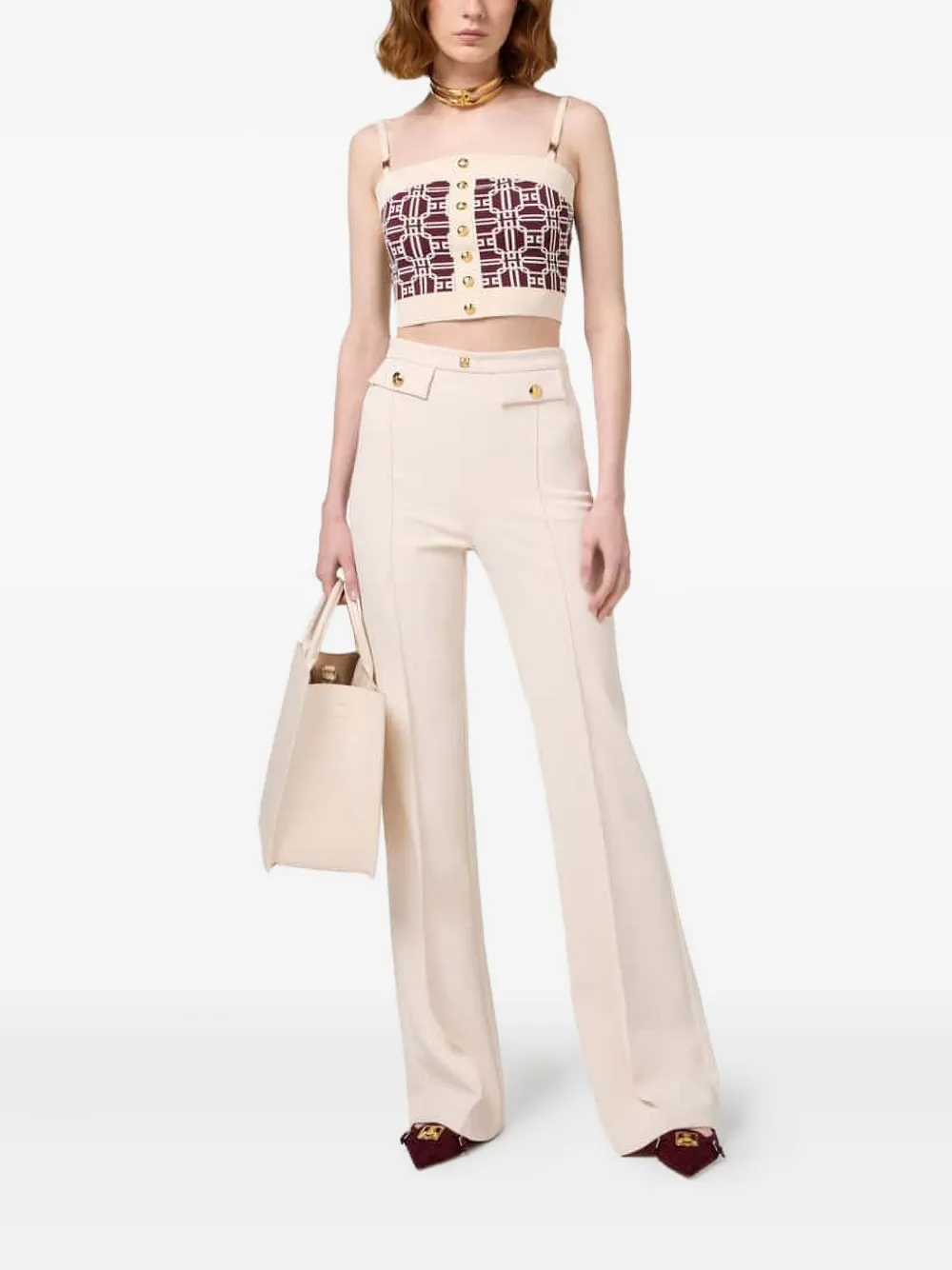 Elisabetta Franchi button-detail trousers - Beige