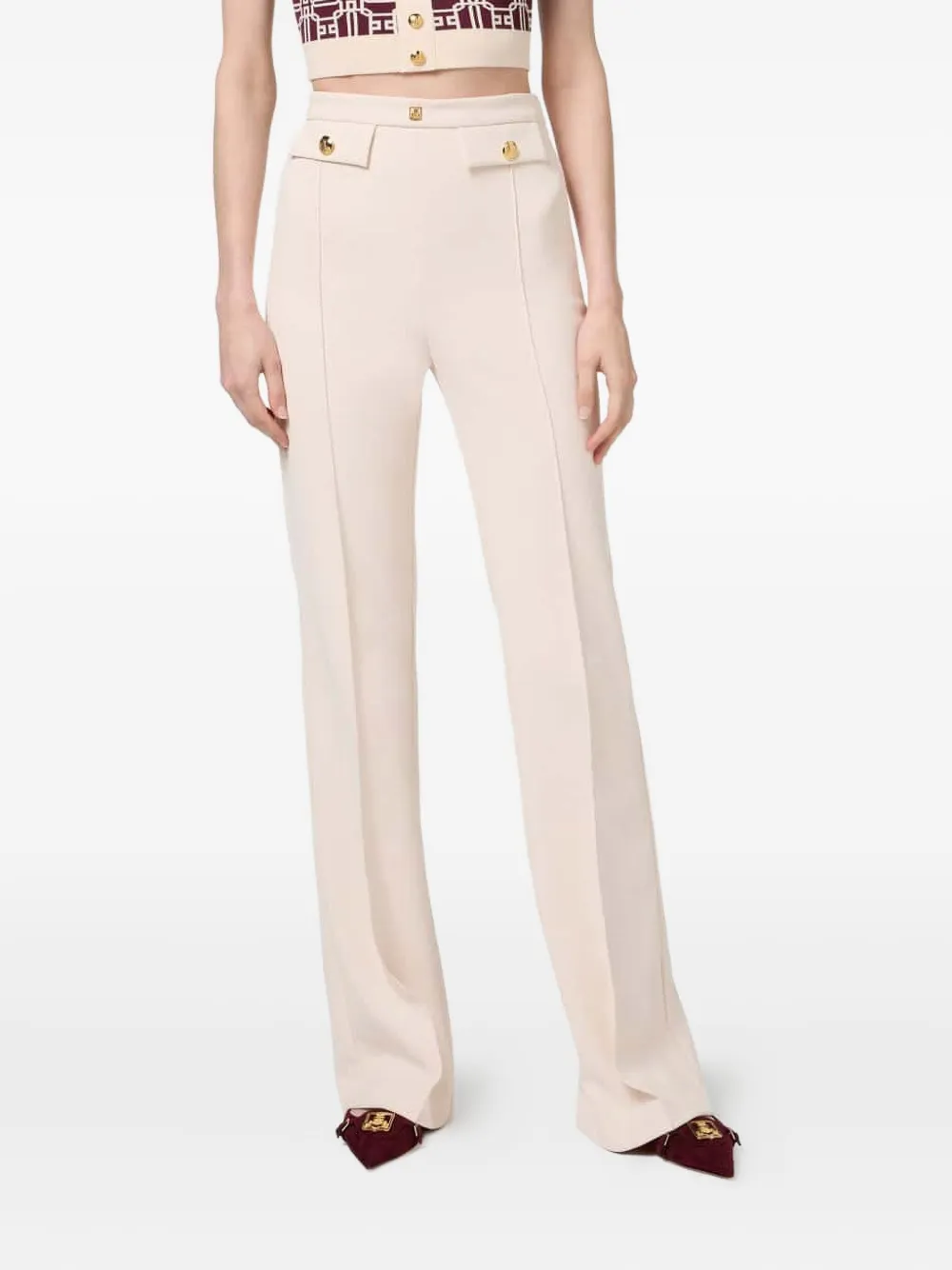 Elisabetta Franchi Broek met knoopdetail Beige