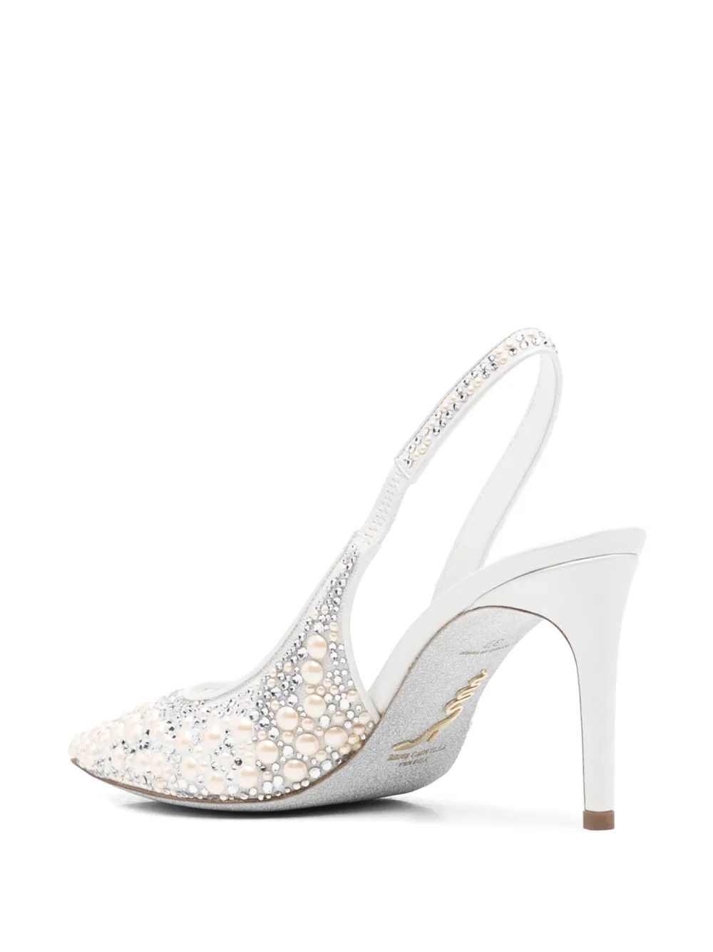 René Caovilla 80 mm pumps met parels Wit