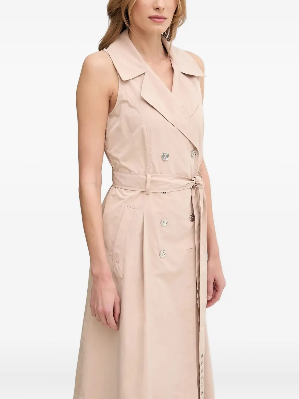 DKNY double-breasted sleeveless belted dress Beige