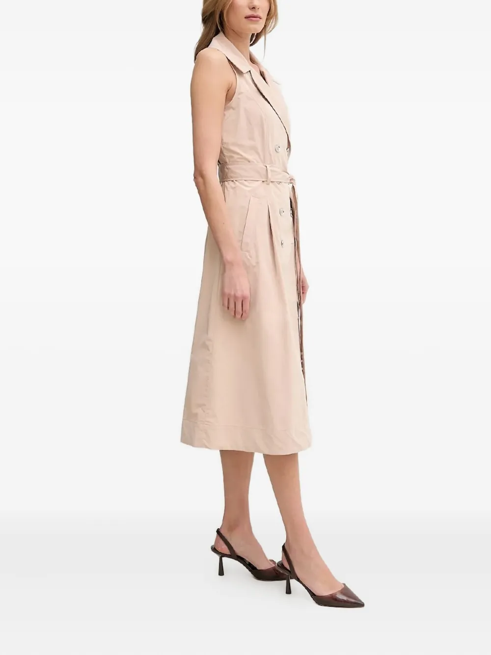 DKNY double-breasted sleeveless belted dress Beige