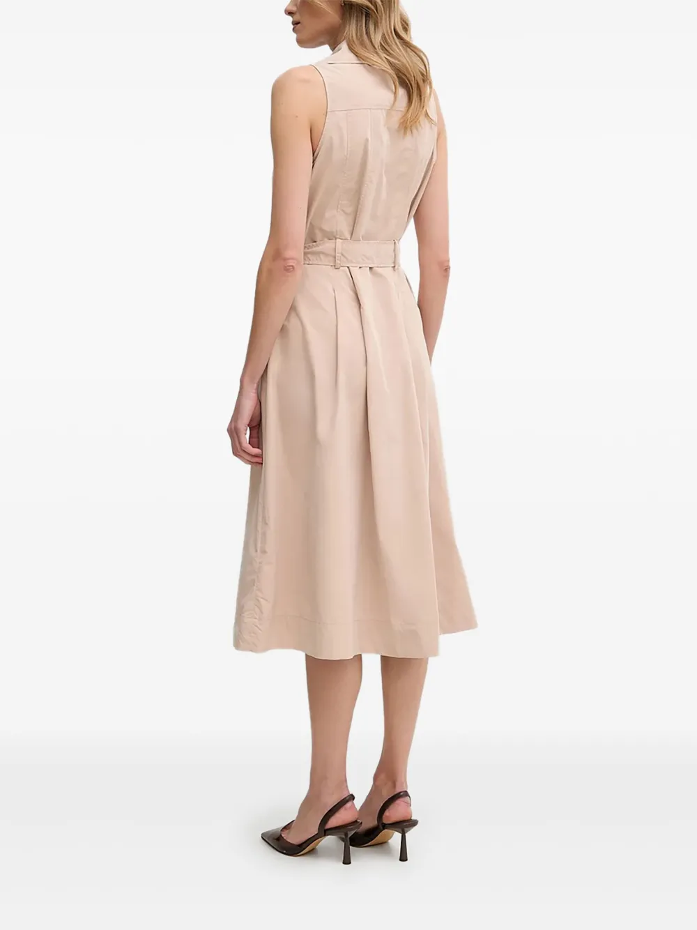 DKNY Mouwloze jurk met ceintuur en dubbele rij knopen Beige