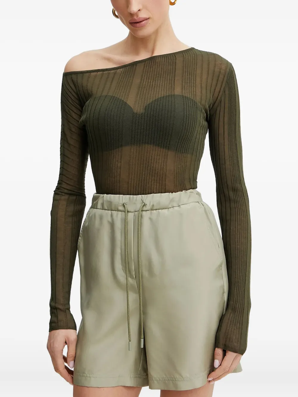 PINKO ribbed asymmetric-neck top | Green | Image 1