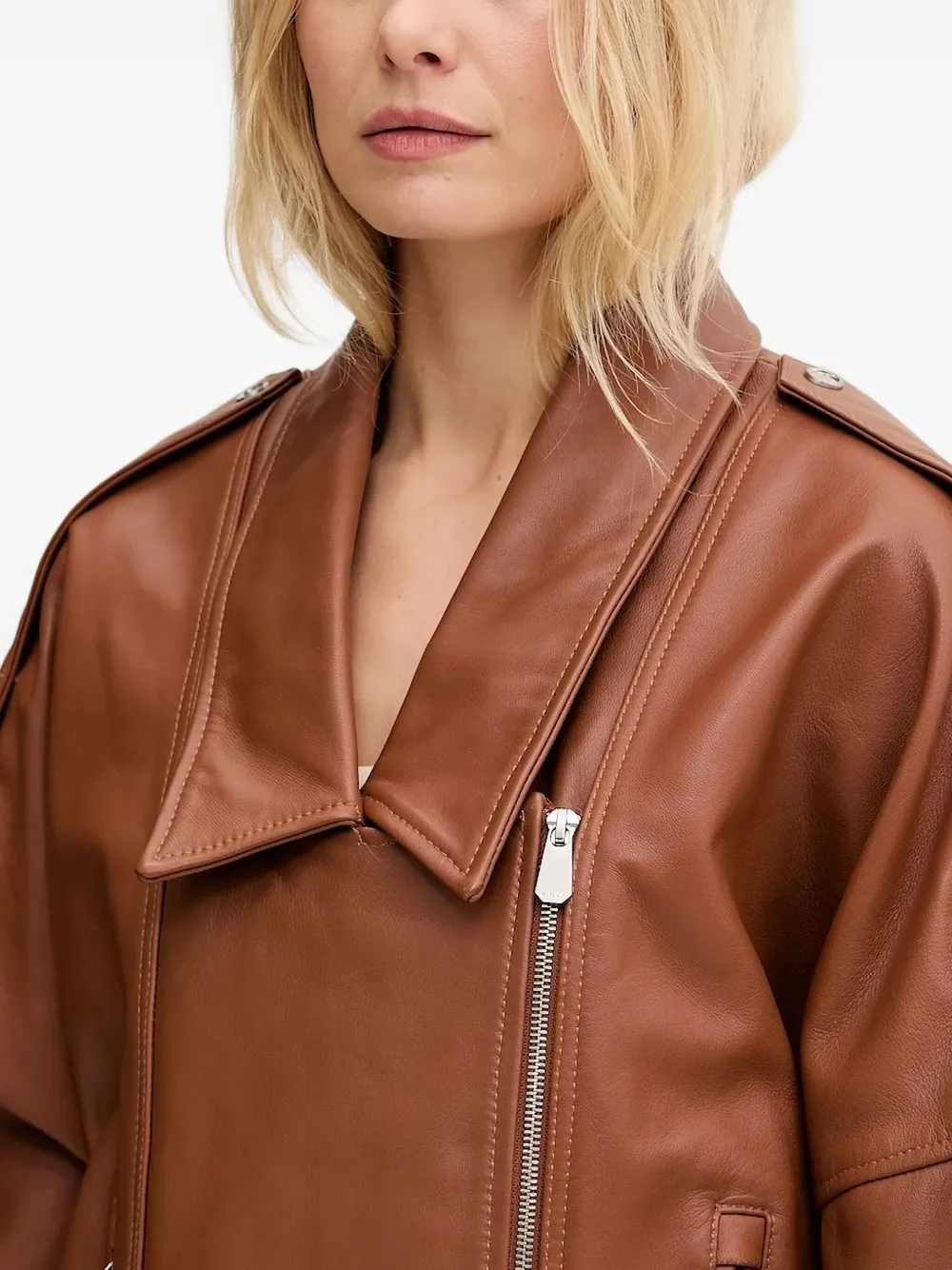 PINKO Belted Leather Jacket | Brown | FARFETCH