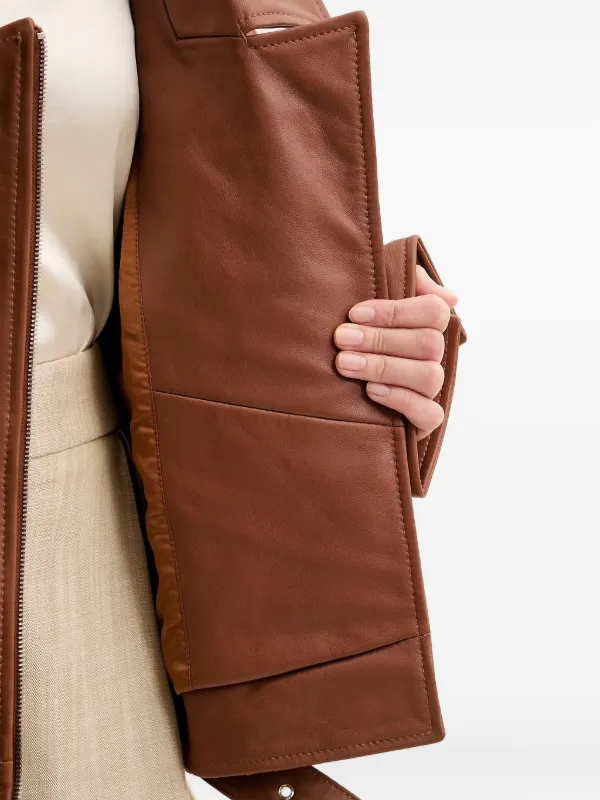 PINKO Belted Leather Jacket | Brown | FARFETCH