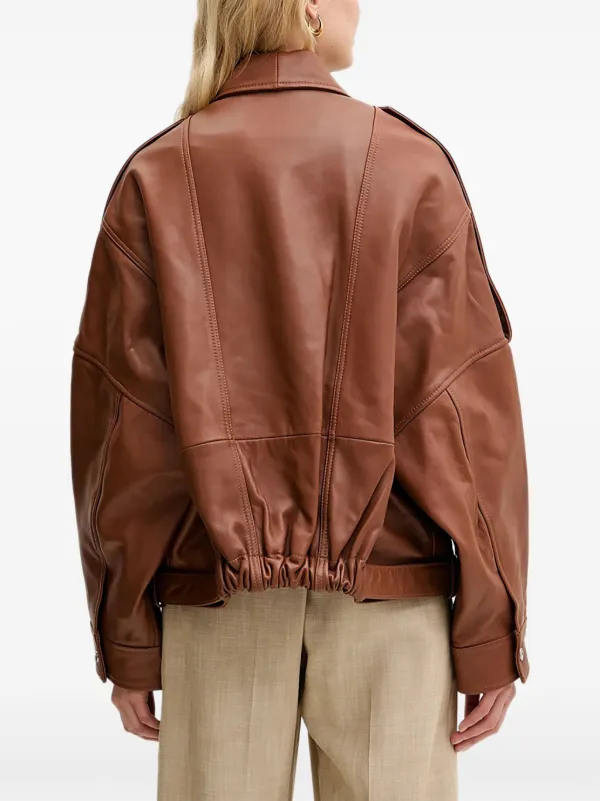 PINKO Belted Leather Jacket | Brown | FARFETCH