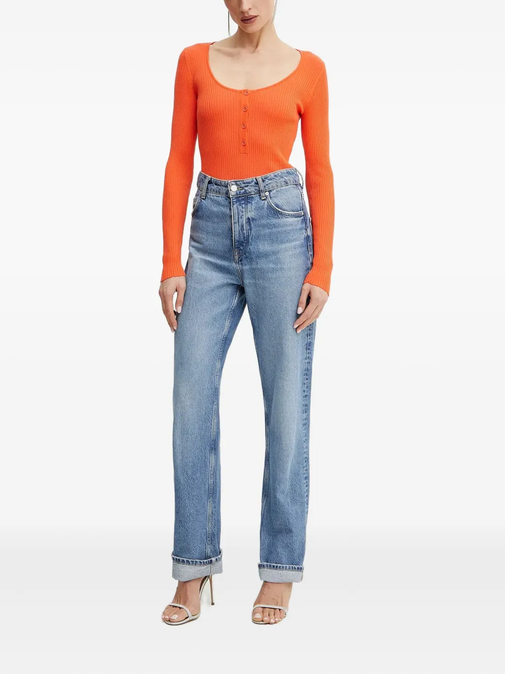 Pinko Ribbed Long-sleeved Top In Orange
