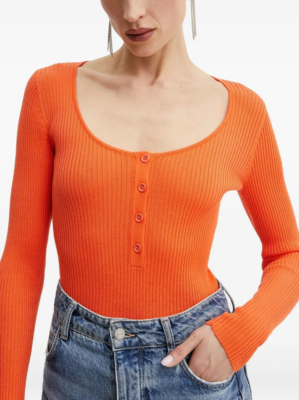 Pinko Ribbed Long-sleeved Top In Orange