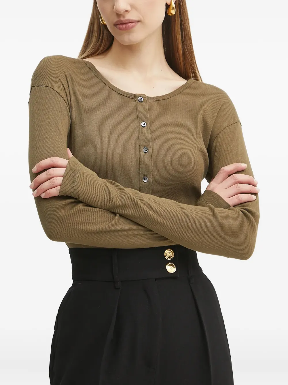 PINKO drop-shoulder ribbed T-shirt | Green | Image 1